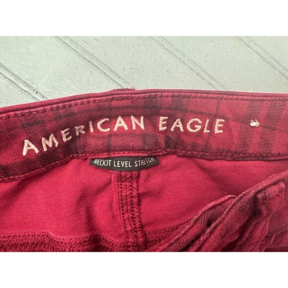 American Eagle Size 2 Womens Jean Curvy Hi Rise Jegging Skinny Red Plaid Stretch - Picture 2 of 4